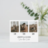Wit vet Fotocollage datums Save the Date Briefkaart (Staand voorkant)