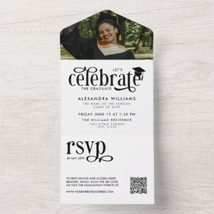 Wit vier de afgestudeerde foto QR RSVP All In One Uitnodiging