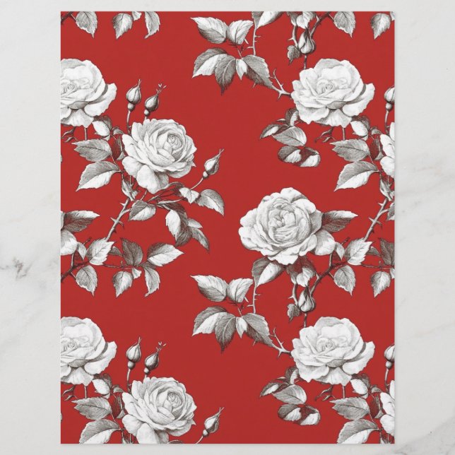 Wit vintage roos scrapboekpapier (Voorkant)