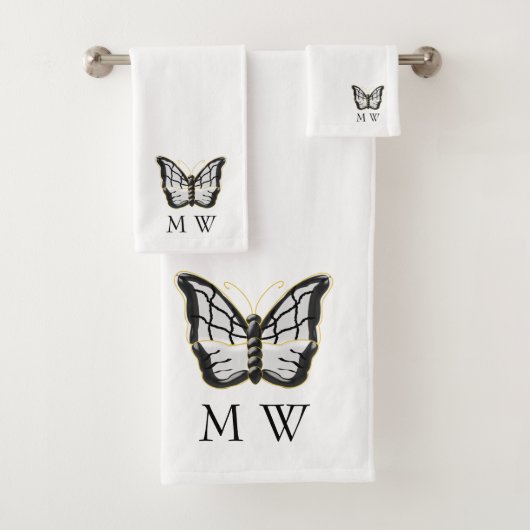 Wit Vlinderontwerp met Monogram Bad Handdoek (Insitu)