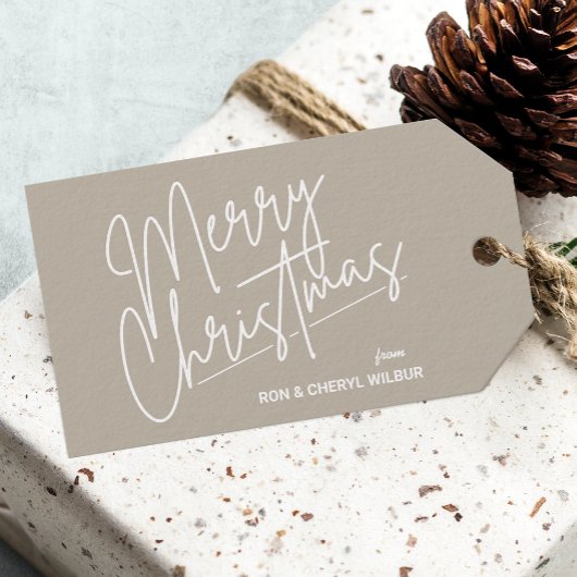 Wit vrolijk kerstfeest cadeaulabel
