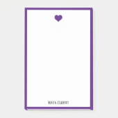 Wit w / Bright Paarse hart & rand + naam Post-it® Notes (Voorkant)