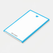 Wit w / Bright Sky Blue Heart & Border + Naam Post-it® Notes (Schuin)