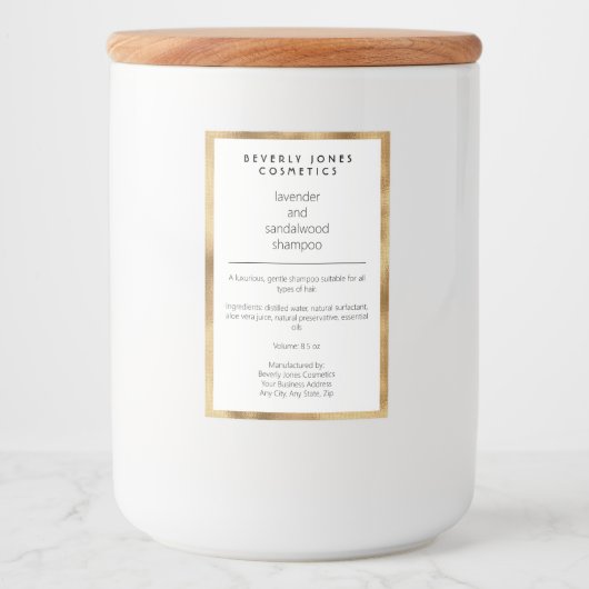 Wit w faux gouden waterdichte shampoo flesetiket voedselcontainer etiket (Voorkant)