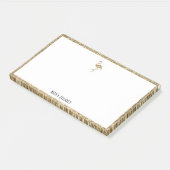 Wit w/ Gouden Glitter Flamingo & Rand + Naam Post-it® Notes (Schuin)