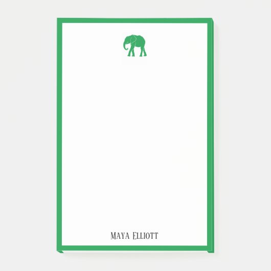 Wit w / Heldergroene Olifant & Rand + Naam Post-it® Notes (Voorkant)