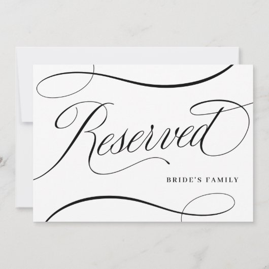 Wit w / Zwart Script Bruiloft Gereserveerd Tafelte (Achterkant)