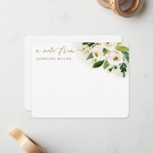 Wit Waterverf Bloemen Script Notitiekaartje