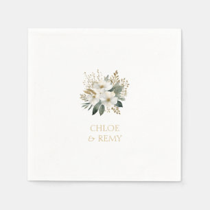 Wit Waterverf Bloemenblad & Paar Namen Servet