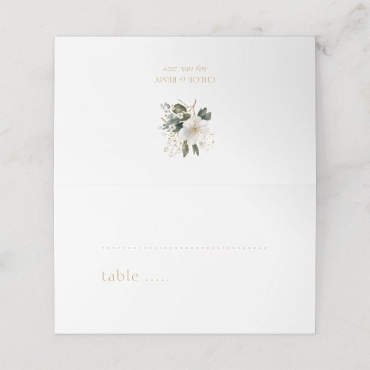 Wit | Waterverf Imitatie Goud Bladgroen Bruiloft (Buitenkant ongevouwen)