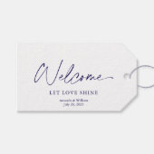 Wit Welkom Label met Dusty Blue Florals Cadeaulabel (Voorkant (Horizontaal))