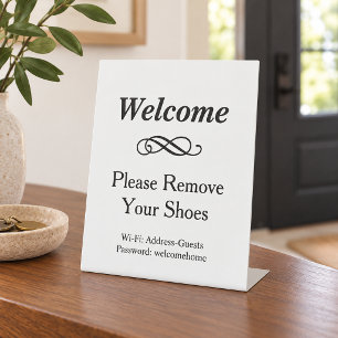 Wit WELKOM Schoenen Uit WiFi Reclamebord Met Voetstuk