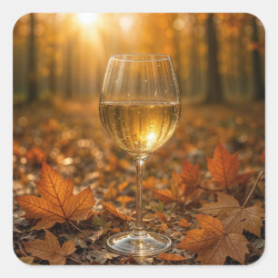 Wit Wijnglas in Herfst Esdoornbladeren Vierkante Sticker