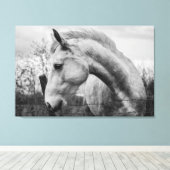 Wit Wild Spirited Horse Zwart en Wit Canvas Afdruk (Insitu (Houten vloer))