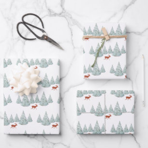 Wit Winter Wonderland - Sparrenbos en Herten  Inpakpapier Vel