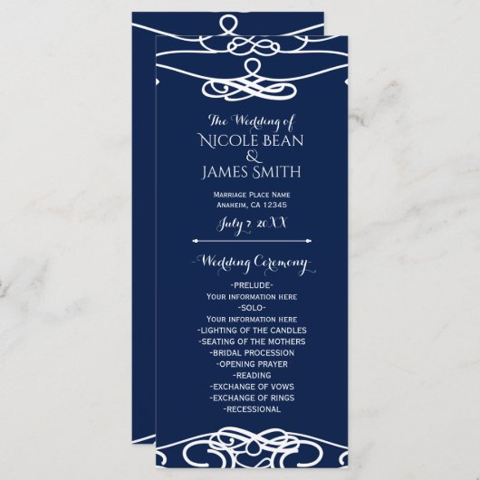 Wit & Wit  Elegant Huwelijksprogramma Programma (Voorkant / Achterkant)