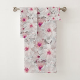 Wit-witte en roze floraal bad handdoek