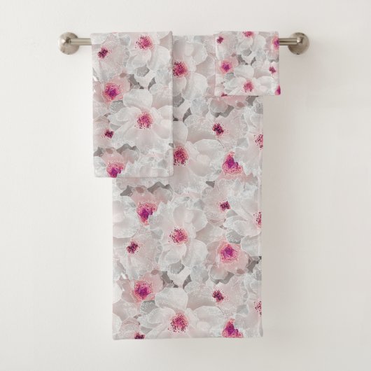 Wit-witte en roze floraal bad handdoek (Insitu)