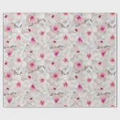 Wit-witte en roze floraal cadeaupapier (Vlak)