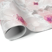 Wit-witte en roze floraal cadeaupapier (Rol Hoek)