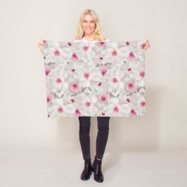 Wit-witte en roze floraal fleece deken