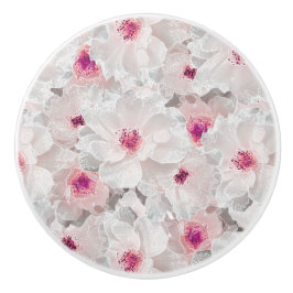 Wit-witte en roze floraal keramische knop