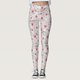 Wit-witte en roze floraal leggings
