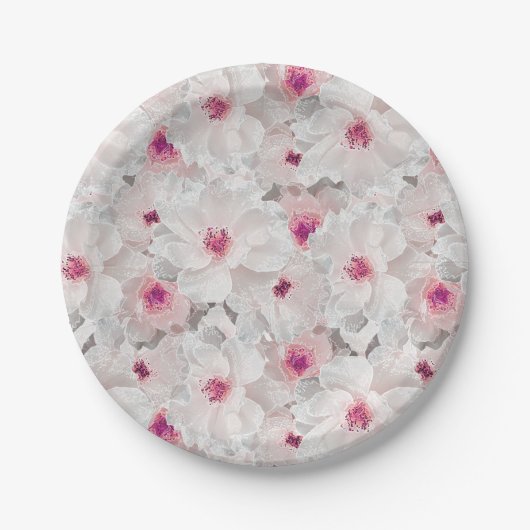 Wit-witte en roze floraal papieren bordje (Voorkant)