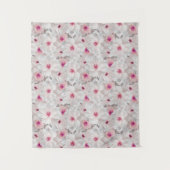 Wit-witte en roze floraal wandkleed (Voorkant)