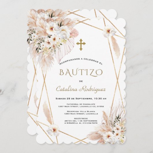 Wit woestijn Roses Pampas Grass Baptisme Kaart (Voorkant / Achterkant)