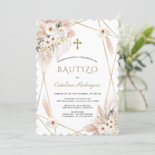 Wit woestijn Roses Pampas Grass Baptisme Kaart