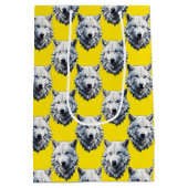 Wit Wolf Hoofd Patroon Design Geel Medium Cadeauzakje (Achterkant)