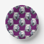 Wit Wolf Hoofd Patroon Design Paars Papieren Kommen (Voorkant)