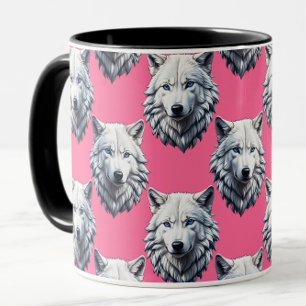 Wit Wolf Hoofd Patroon Design Roze Mok