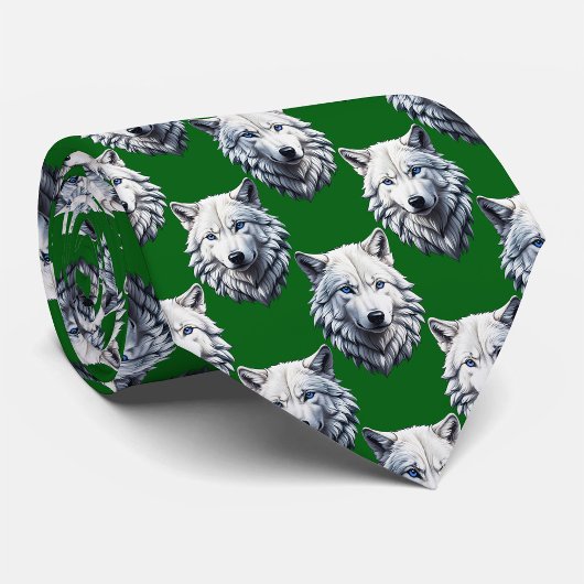 Wit Wolf Kop Patroon Design Groen  Stropdas