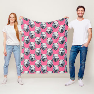 Wit Wolf Kop Patroon Design Roze Fleece Deken