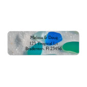 Wit Zand en Blauw en Blauwgroen Zeeen Beachy Etiket (Voorkant)