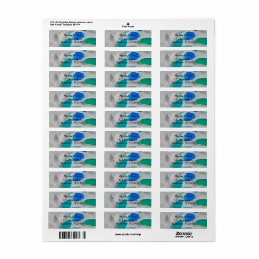 Wit Zand en Blauw en Blauwgroen Zeeen Beachy Etiket (Full Sheet)