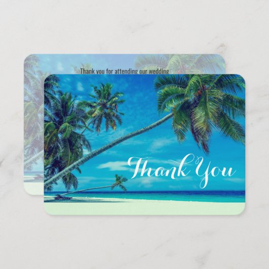 Wit zandstrand met palmbomen bruiloft Bedankt Kaart (Voorkant / Achterkant)