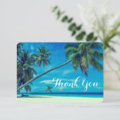Wit zandstrand met palmbomen bruiloft Bedankt Kaart (Staand voorkant)