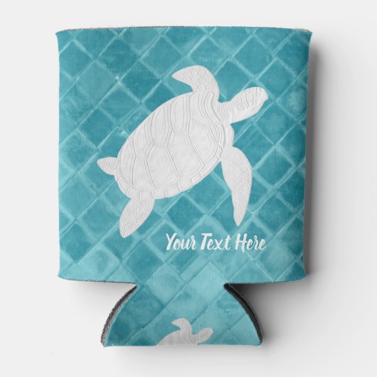 Wit Zee Schildpad Aqua Zee Glas Jouw tekst Blikjeskoeler (Voorkant)