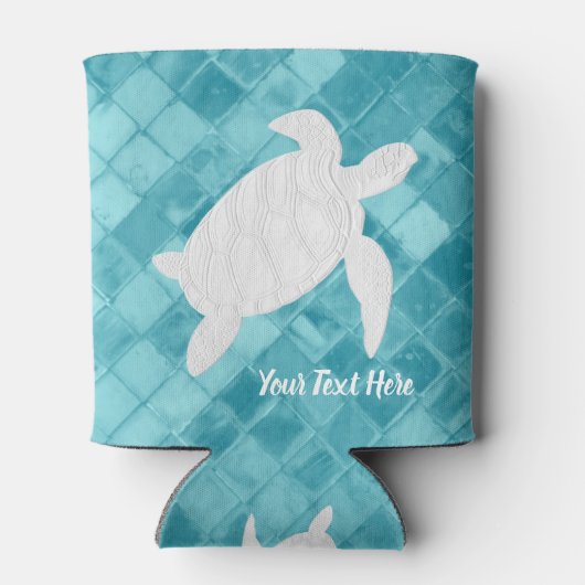 Wit Zee Schildpad Aqua Zee Glas Jouw tekst Blikjeskoeler (Achterkant)