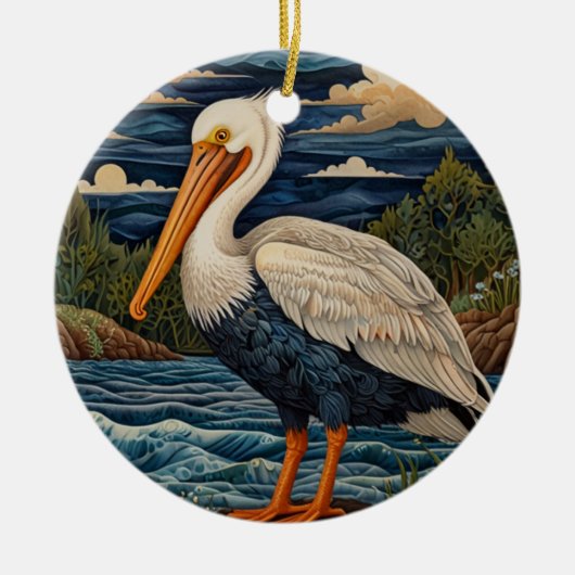  wit zee vogel zeemeeuw pelikaan keramisch ornament (Voorkant)