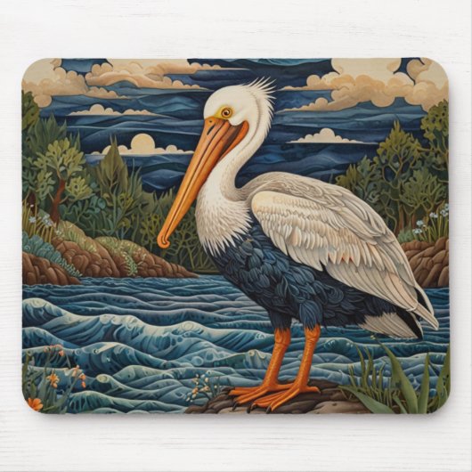 wit zee vogel zeemeeuw pelikaan muismat (Voorkant)