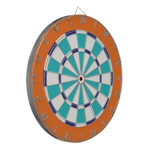 Wit, zeemacht, Turquoise en Sinaasappel Dartbord (Voorkant Links)