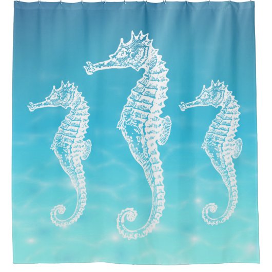  wit zeepaardje in de diepe Zee van de oceaan Douchegordijn (Voorkant)