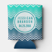 Wit zigzag Chevron Blauw-Groen Gradiënt Blikjeskoeler (Achterkant)