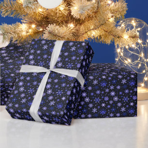 Wit Zilver Blauw Sneeuwvlokken Zwart Kerstmis Cadeaupapier