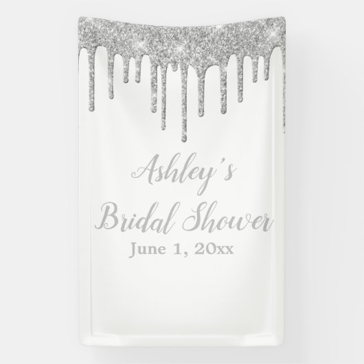 Wit & Zilver Bruidsdouche Achtergrond Foto Booth Spandoek (Verticaal)