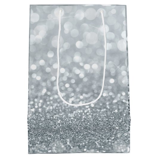 Wit Zilver Glitter Bokeh Glam Sweet 16 Party Medium Cadeauzakje (Achterkant)